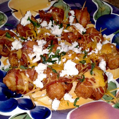 Bacon wrapped tator tots with Feta cheese