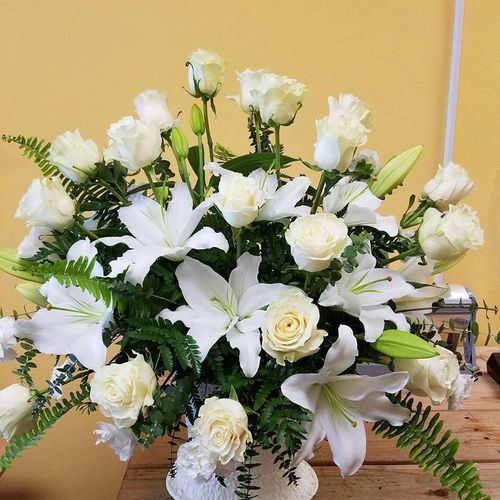Alter arrangement roses and lilies $139.99