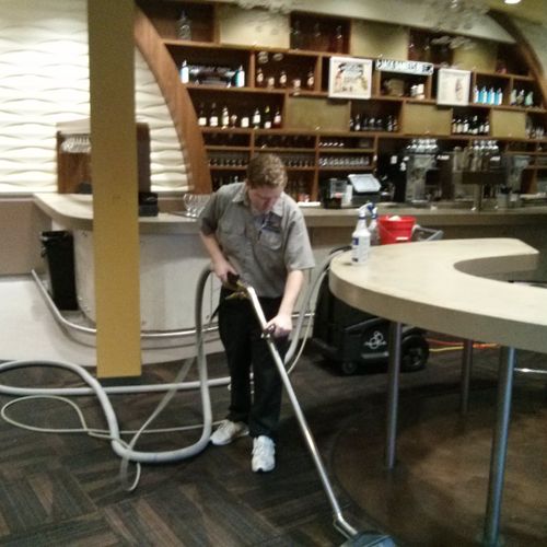 Technician cleaning the Houston Improv