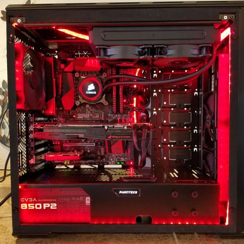 $2.5K gaming PC with CPU water cooling. Notice cab