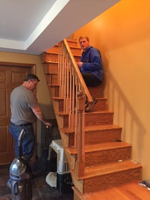 Installed handrail and spindles on staircase.
