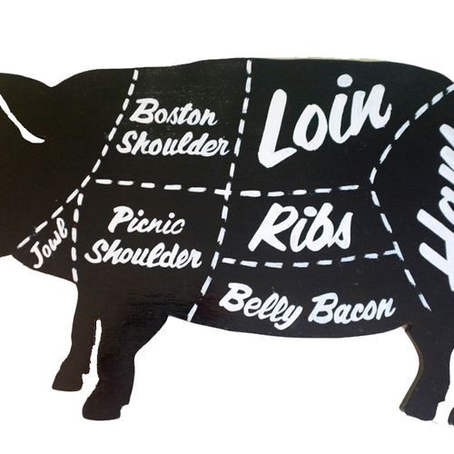 Hand Painted Wooden Pig Cutout Sign displaying but