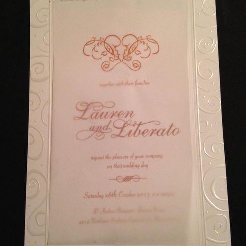 Lauren & Liberato's wedding invitation
