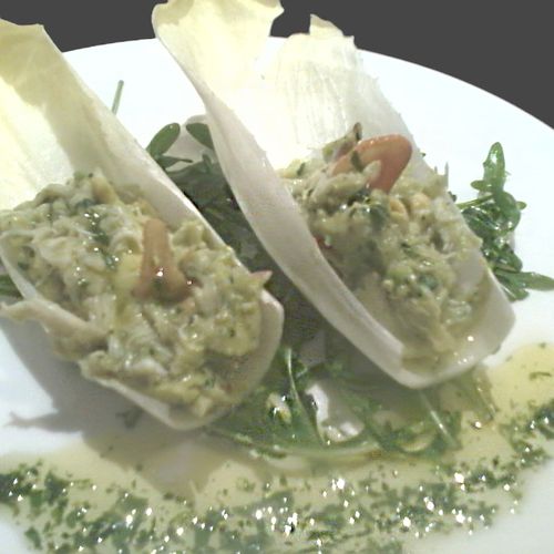 Crab & Avocado Salad on Endive w/ Cilantro Oil