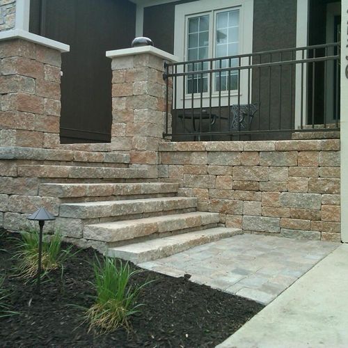 Elevated Entry, Columns, Stairs, Pavers, Integral 