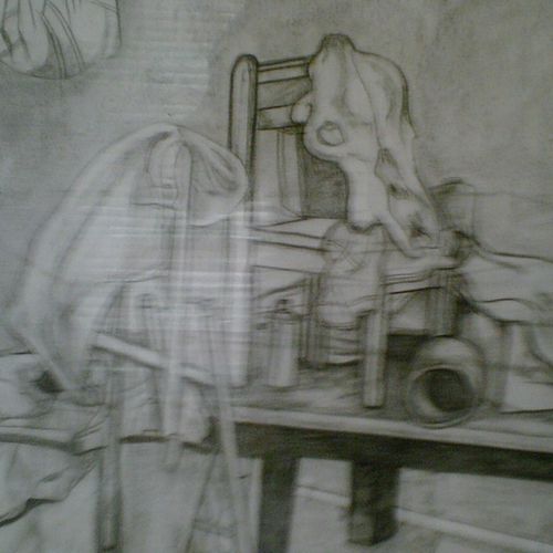 This is a charcoal sketch of a still life figure. 