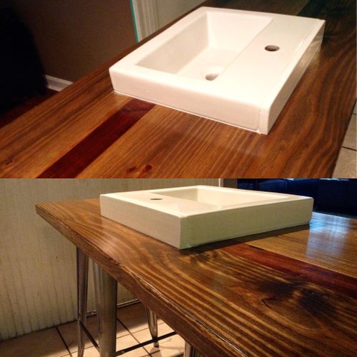 Custom vanity top with minimalist sink made for a 
