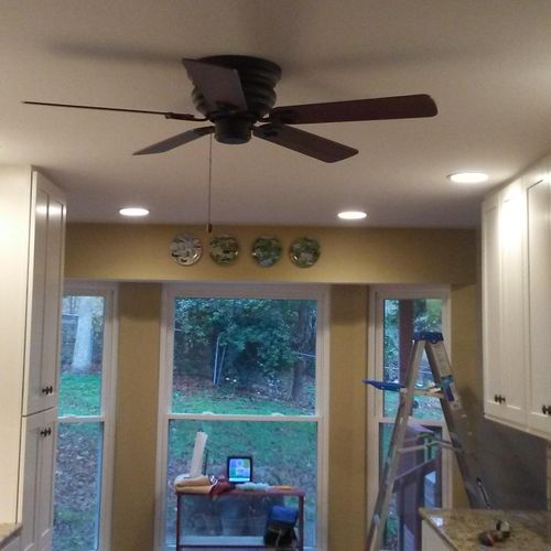 Kitchen remodel with ceiling fan, can lights and r