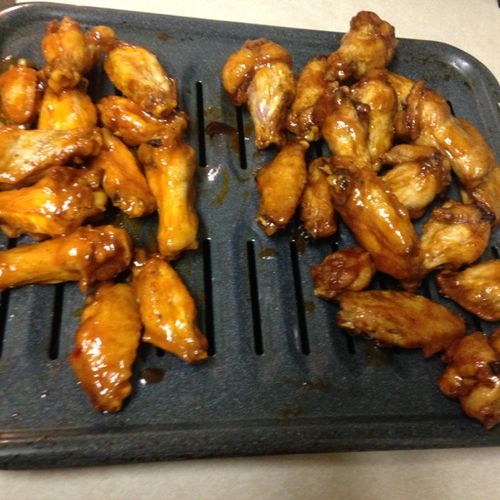 Hot wings and Honey BBQ wings