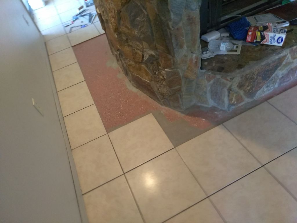 Travertine Ceramic custom cut around fireplace