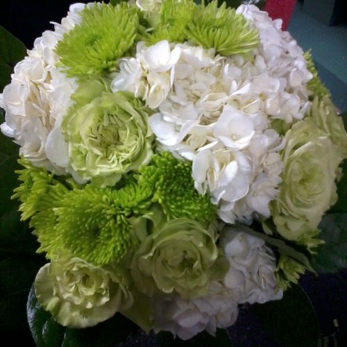Hydrangea, Roses & Green Kermit Bridal Bouquet