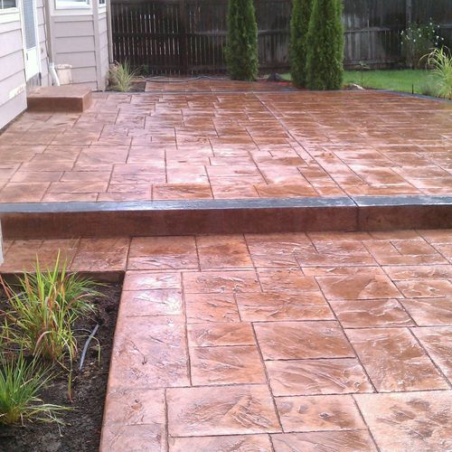Ashlar slate Stamped & Colored patio with Custom L