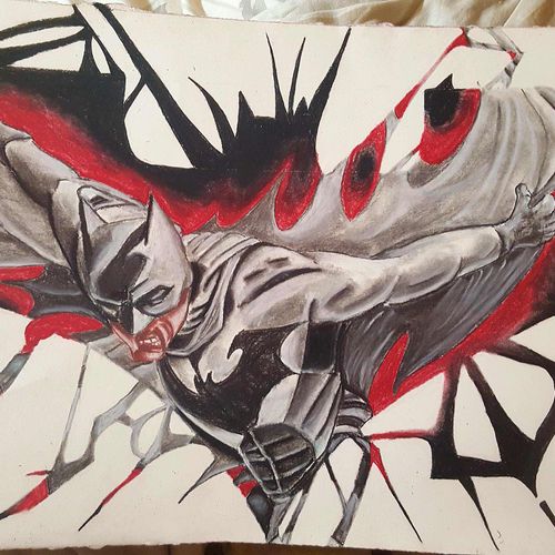 Batman Fan art, charcoal and color pencils 