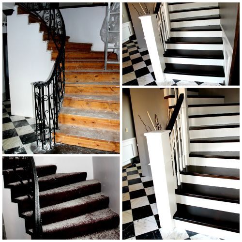 Staircase remodel with custom built treads and pos