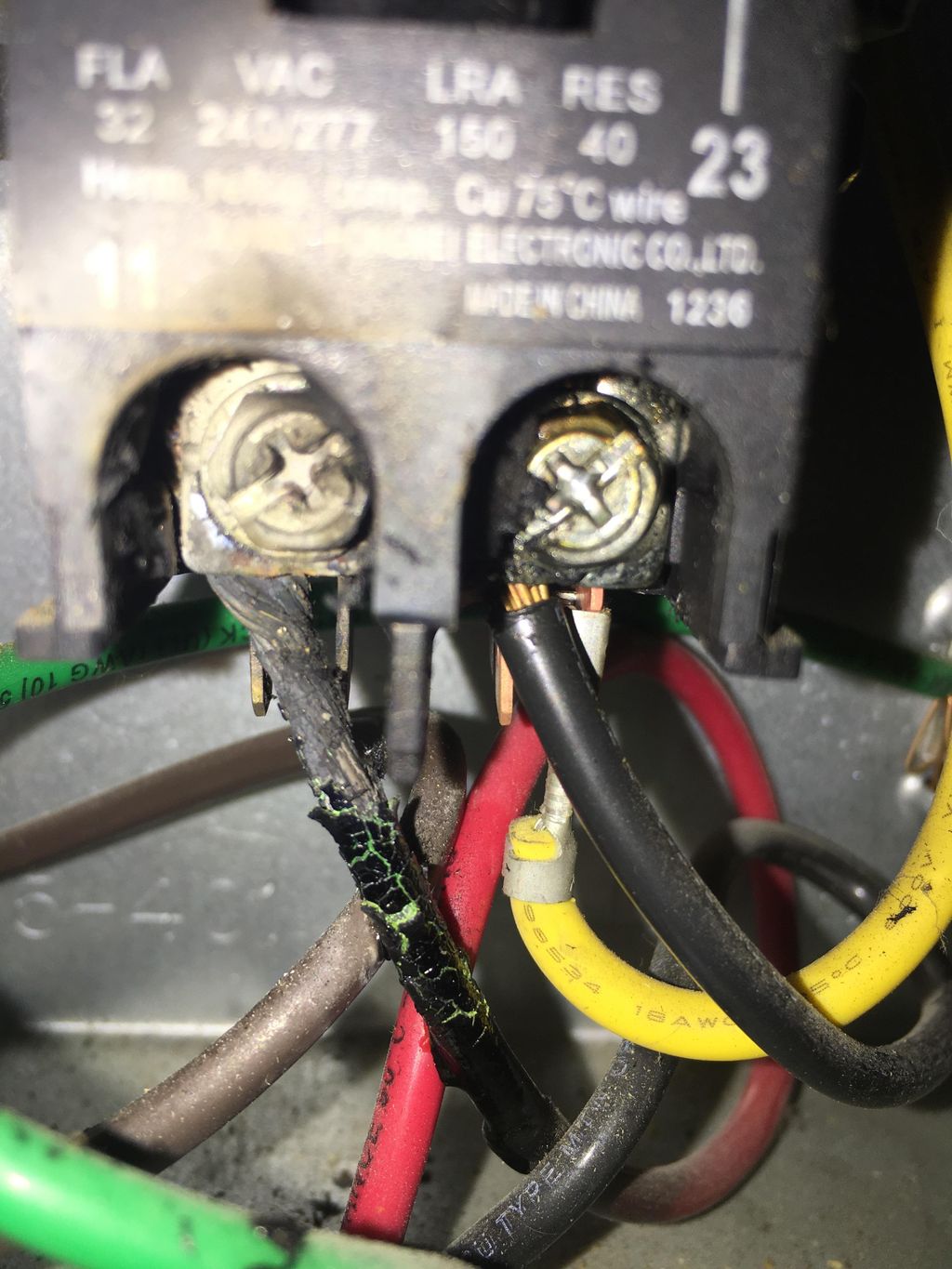  Burned out contactor wires on AC unit