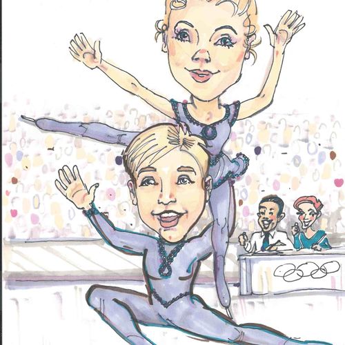 Caricature: couple ice skating
