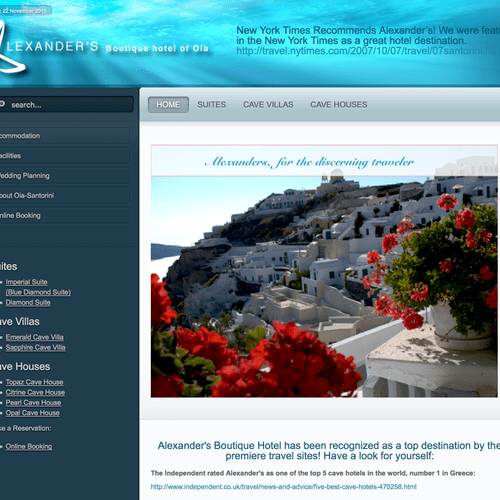 Alexanders Boutique Hotel and Resort website with 