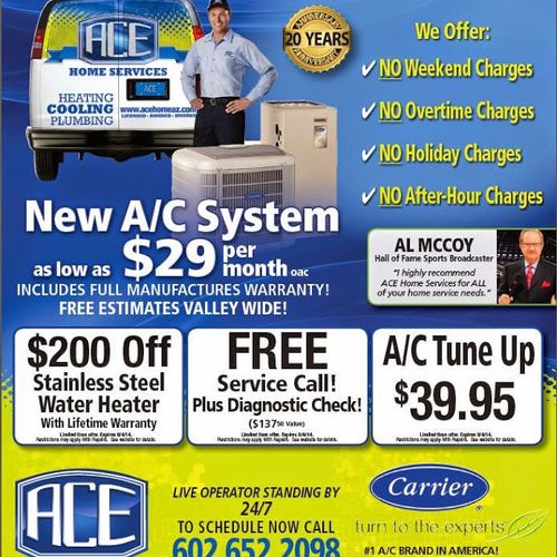 Ace offering for home plumbing and hvac contractor