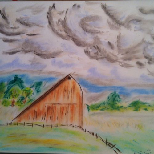 Barn and Storm Clouds - Chalk Pastel