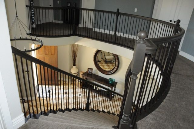 and AFTER, Stain, new spindles, wall paint, cabine