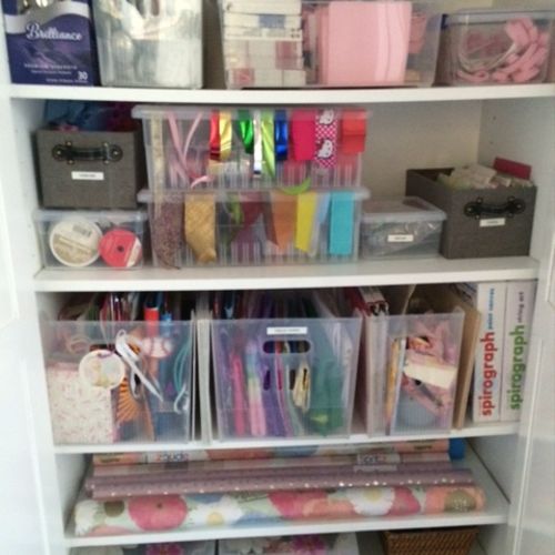 Organized gift wrap cabinet
