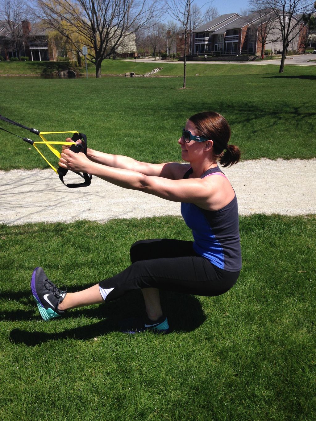 Client using the trx, pistol squat