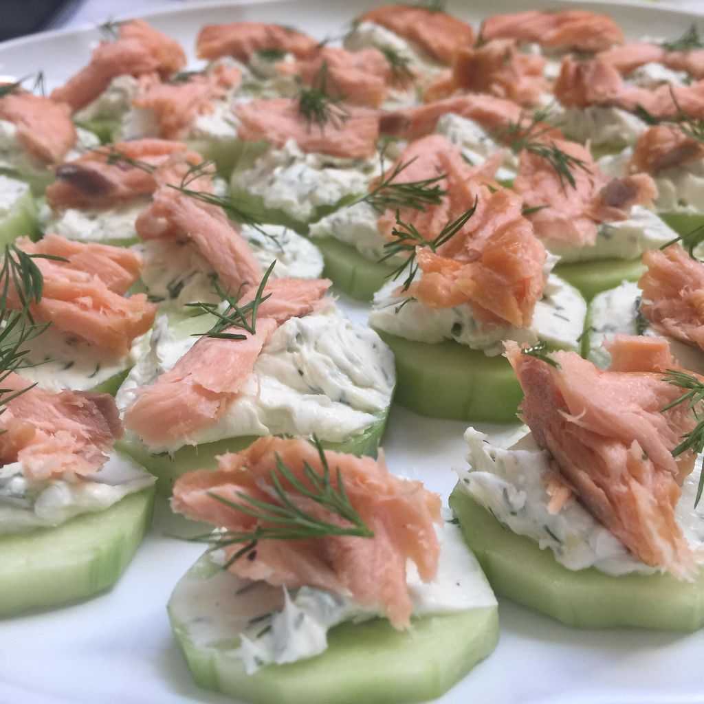 Smoked Salmon on top of dill cream cheese fresh cu