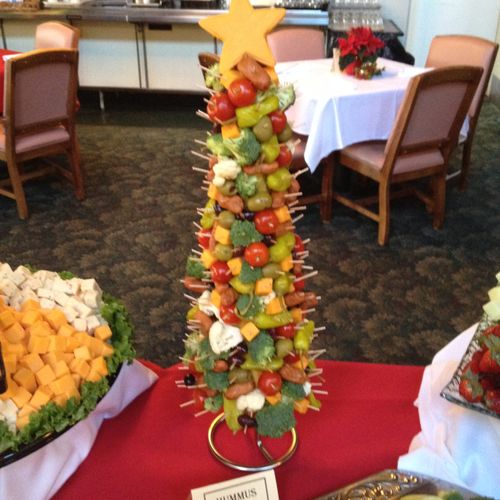 Edible Christmas tree made with assorted vegetable