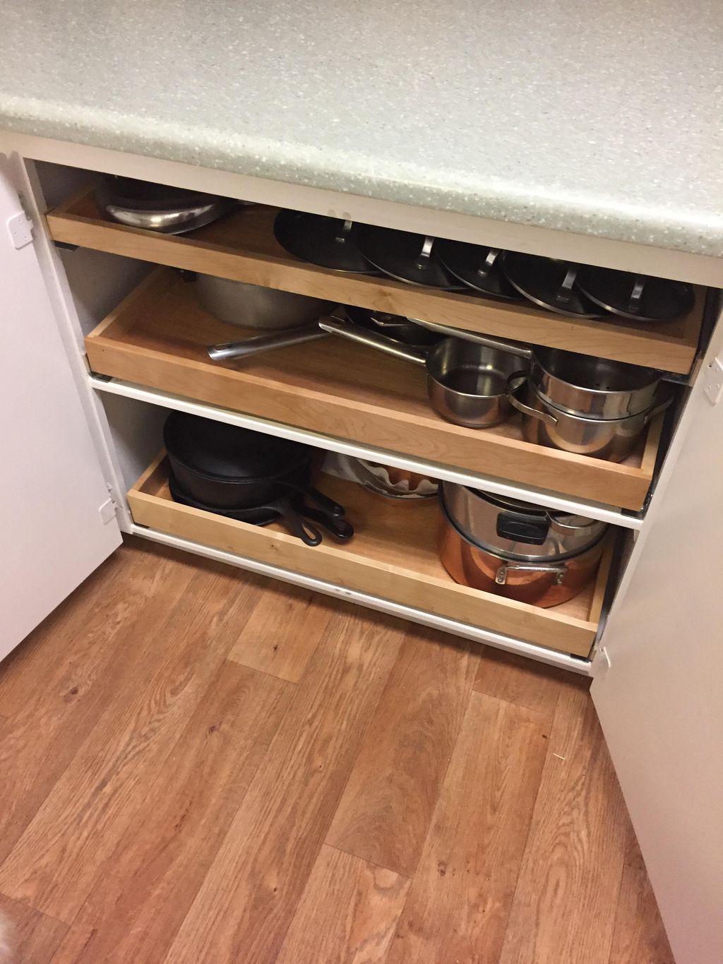 Three mapel pullout shelves,on soft close under mo