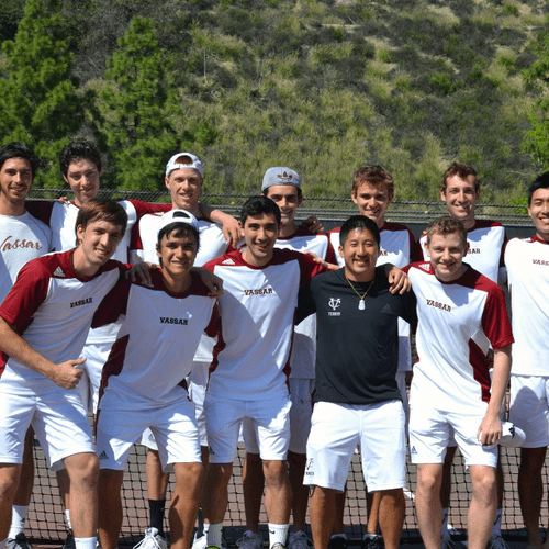 The Vassar Men's Tennis team after a win in Los An