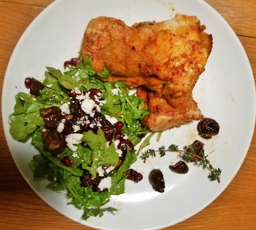 Peruvial Chicken Thighs and with Arugala and glaze