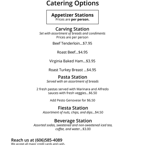 Current Catering Menu, Page 1