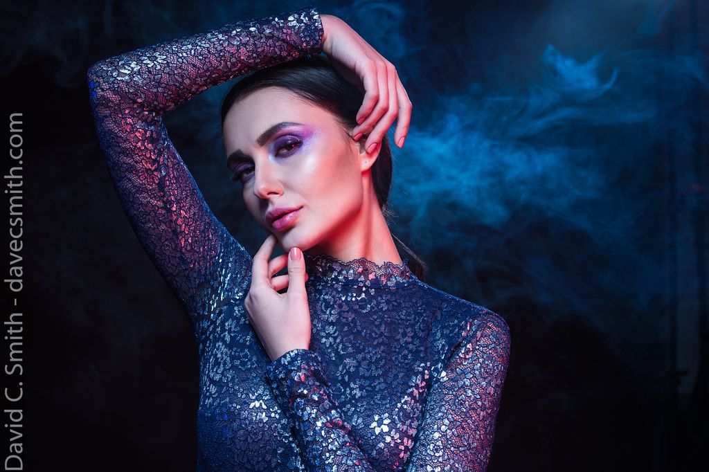 Using colored lights and smoke in studio.