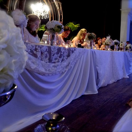 customized head table designed and draped by Karen