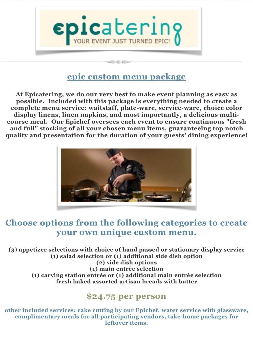 Epicatering custom menu outline