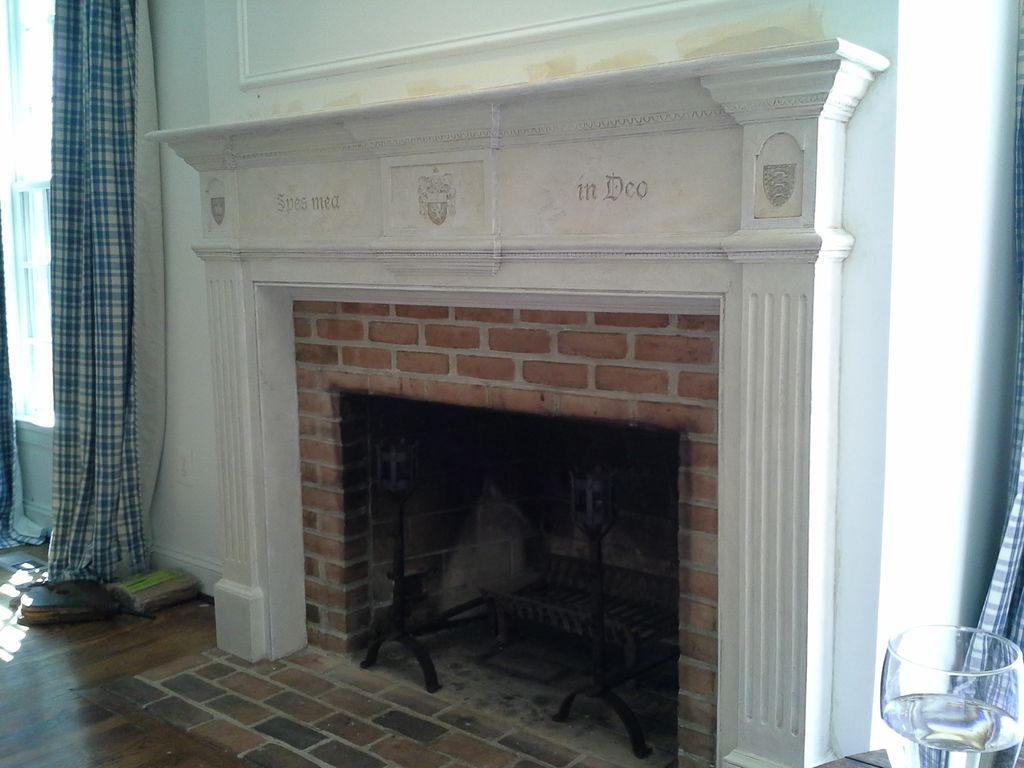 A wooden mantel turned into stone look with plaste