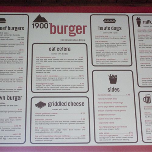 logo and menu placemat design for 1900' Burger at 