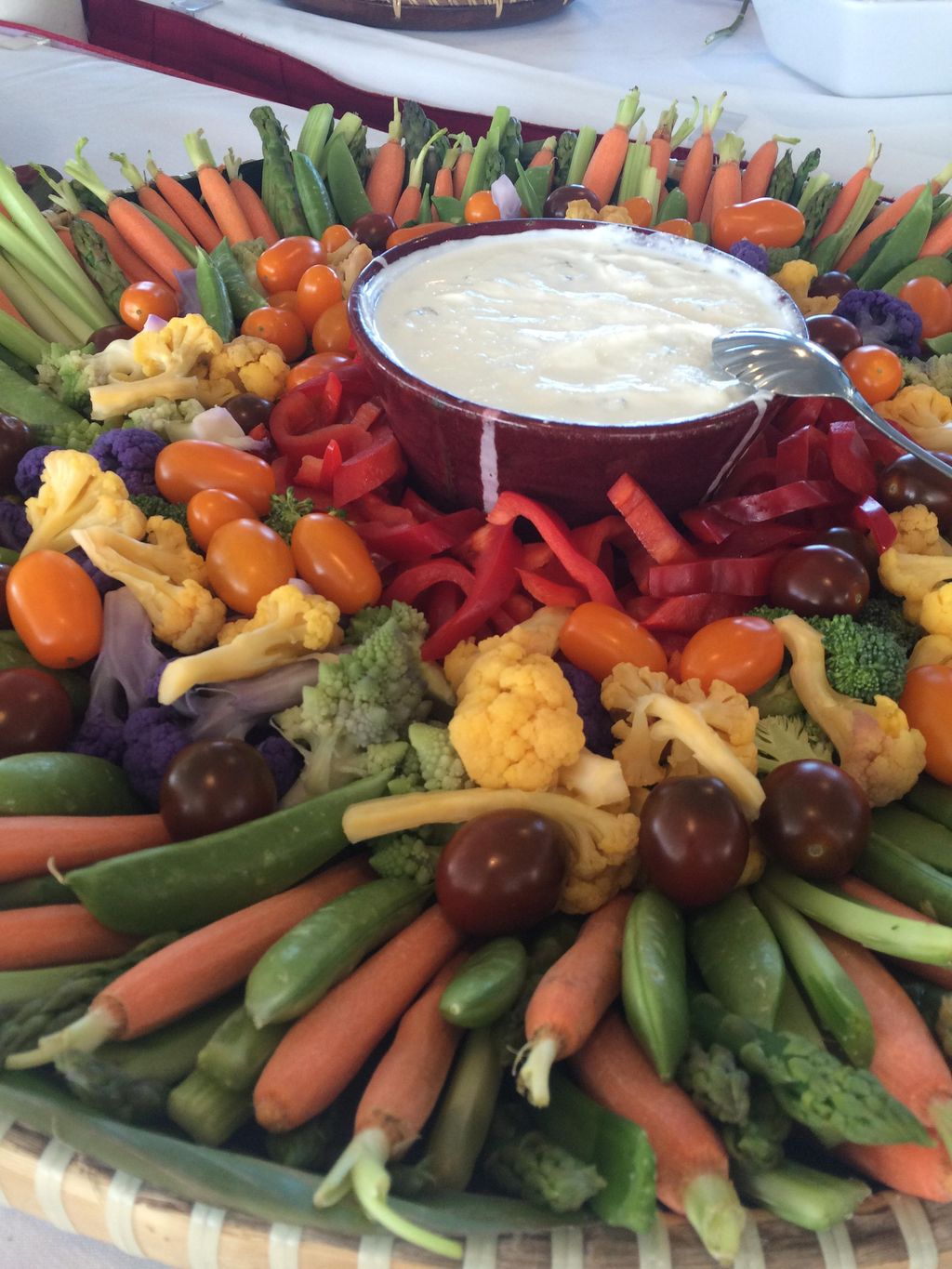 vegetable platter with pesto sour cream