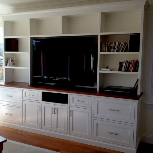 A Painted Media Center with Brazilian Cherry Count