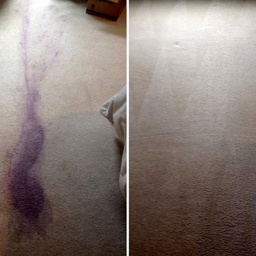 Before and After of a blueberry shake spill that e