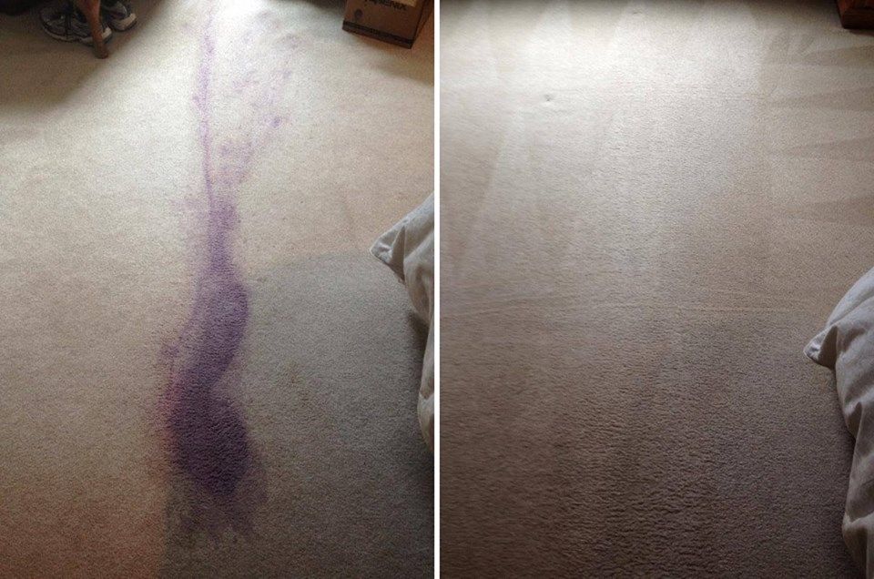 Before and After of a blueberry shake spill that e