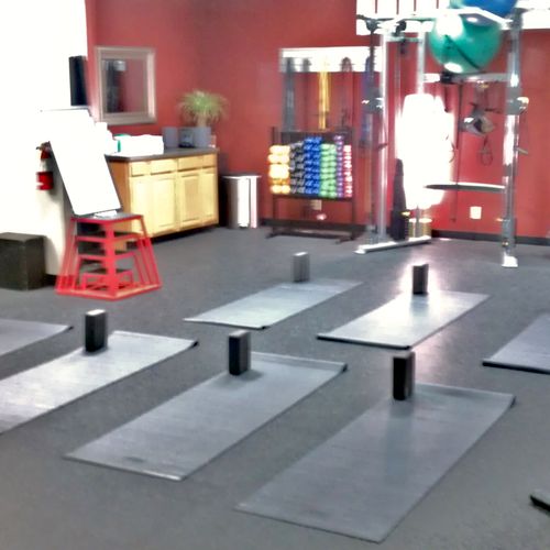 Room prepared for Yoga night!