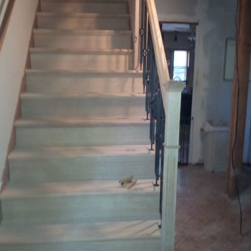 New oak stair treads and railings