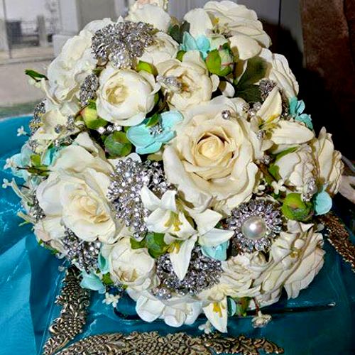Ivory Rose Brooch Bouquet - adorned with over 30 s