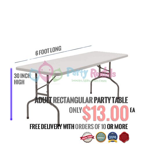 2' High x 6' Long Rectangular Party Table