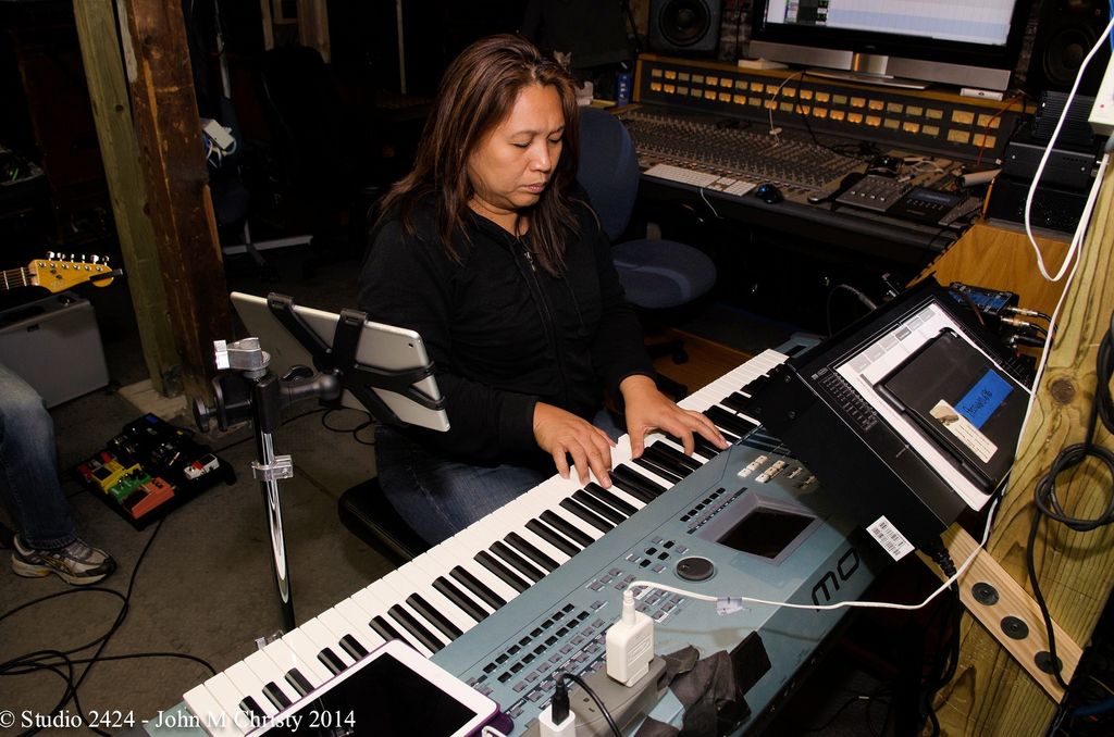 Recording at the studio with Nations Feet Band.