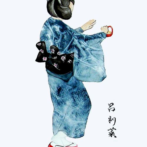 "Botan" (nobility), watercolor, Japanese Odori dan