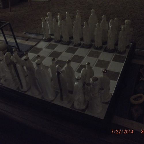 hand made chess board made from scrap pieces.