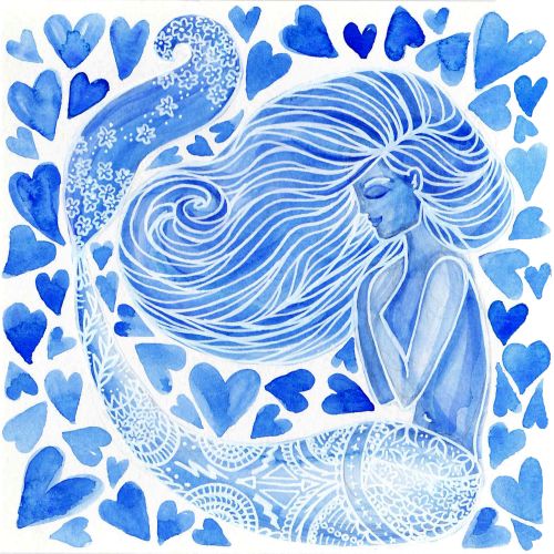Simple watercolor mermaid illustration by Katie Ha