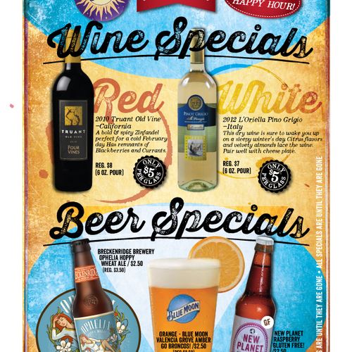 Wine and Beer specials for local restaurant who fe